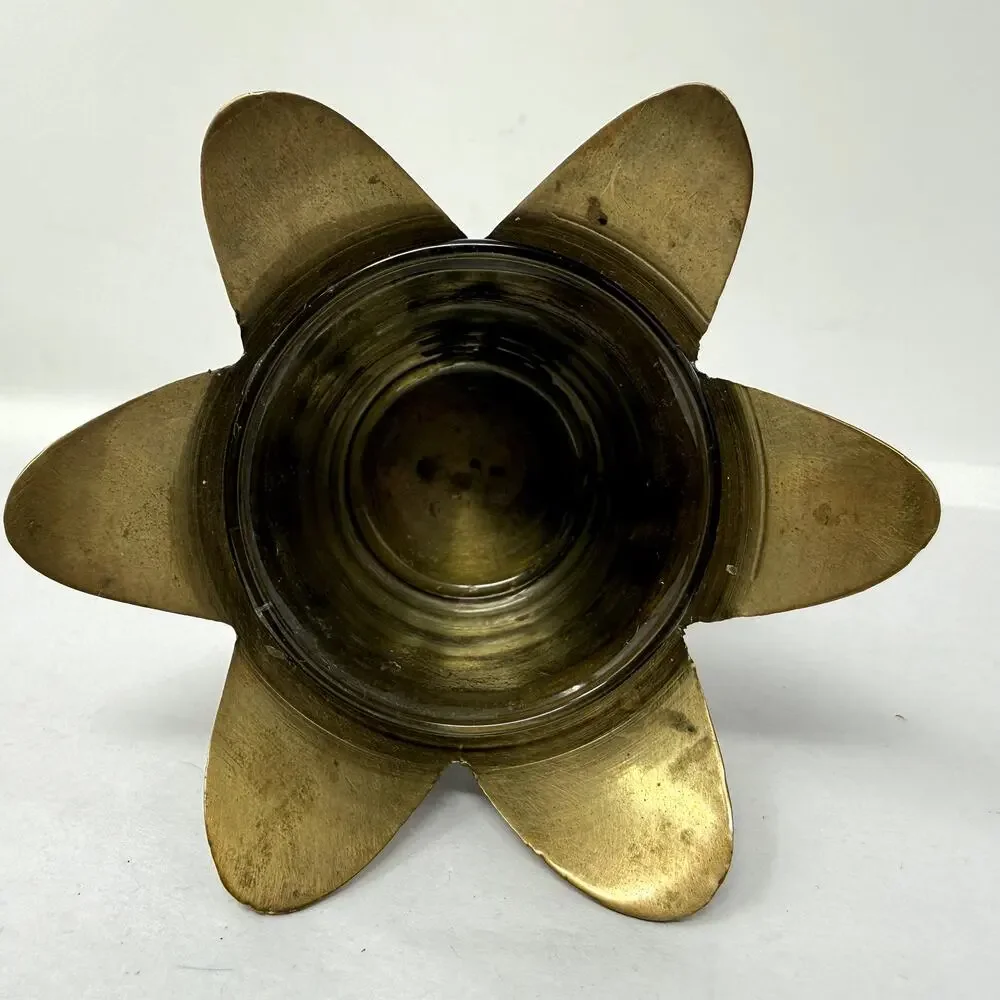 Department 56 Brass Flower Candle Holder Glass Insert Vintage Boho Decor